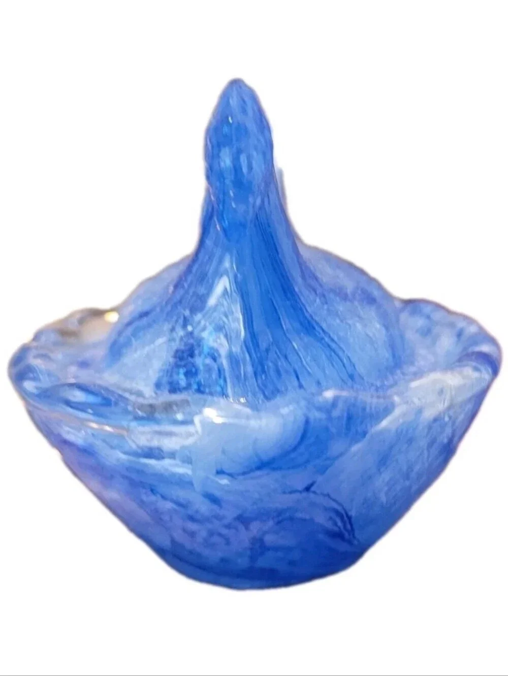 Hen On Nest Salt Cellar Blue Swirled Glass Chicken on Nest Dish Cottage Core